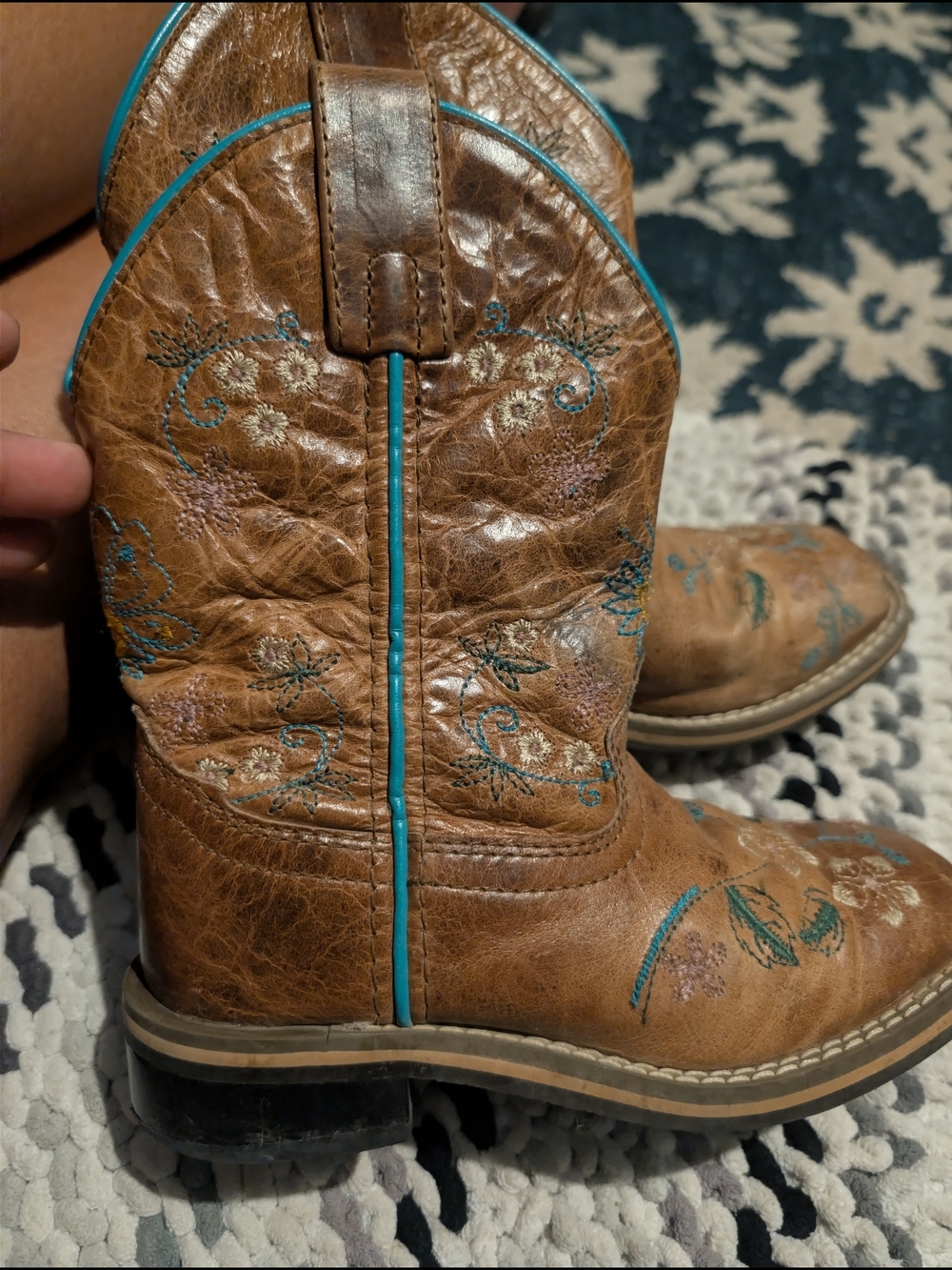 Smoky Style Brown Kids Cowboy Boots with Turquoise Accents